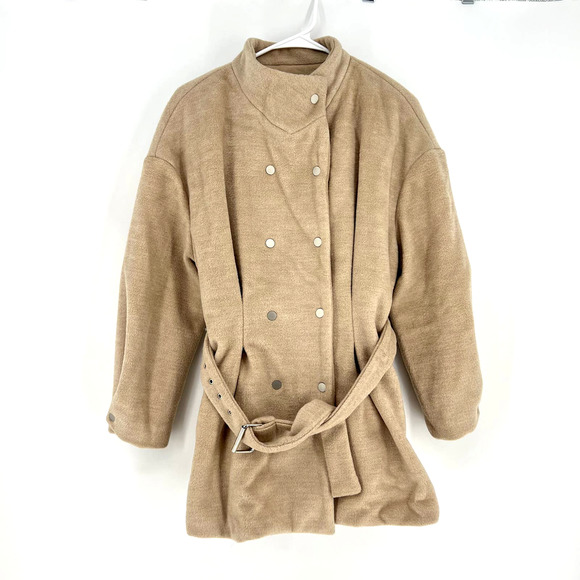 The Korner Jackets & Blazers - THE KORNER Women's size S Khaki Double Breasted Belted High-neck Wool Blend Coat